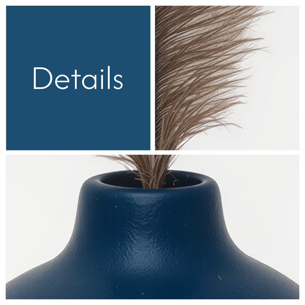 Navy Blue Ceramic Vase with Ostrich Plume