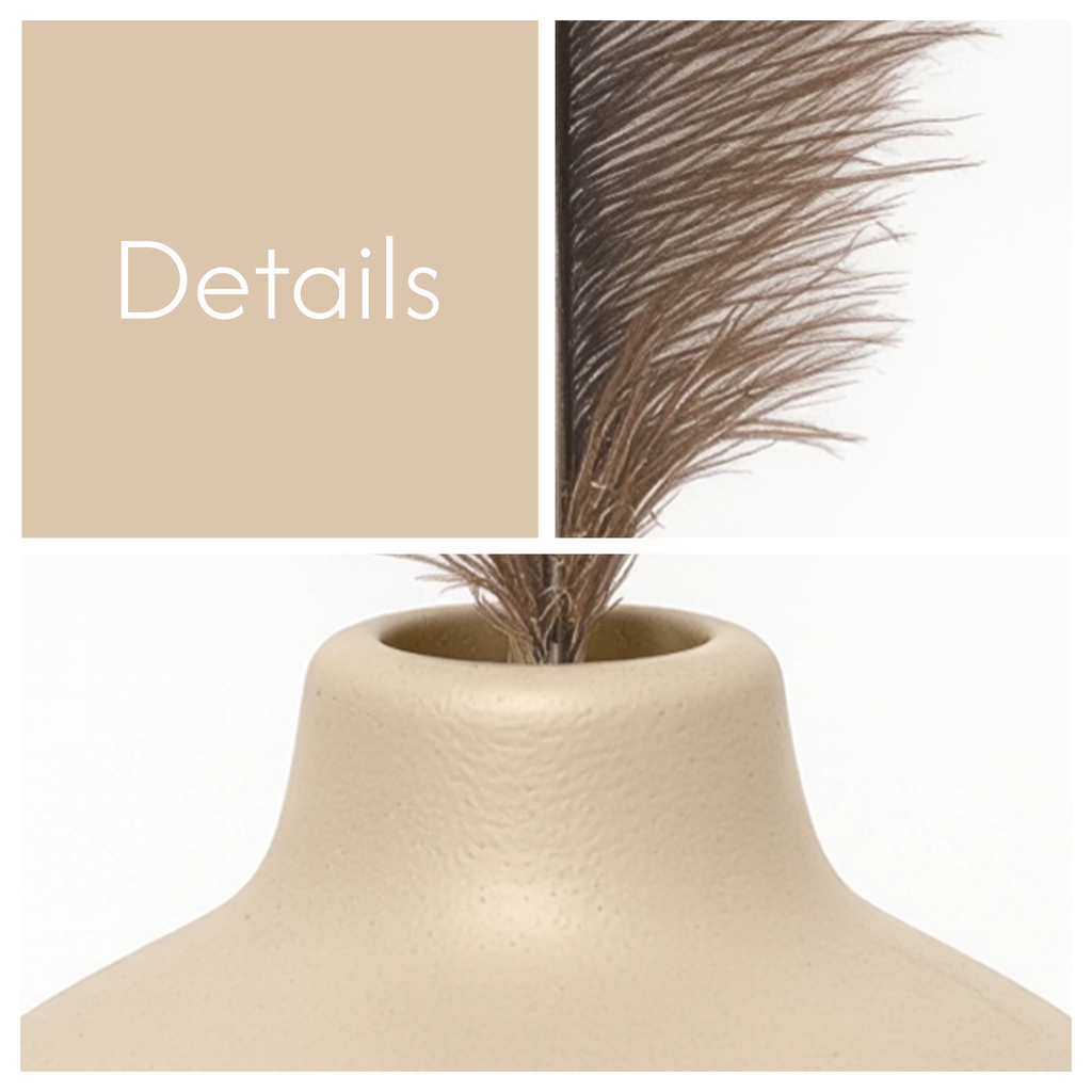 Beige Ceramic Vase with Ostrich Plume