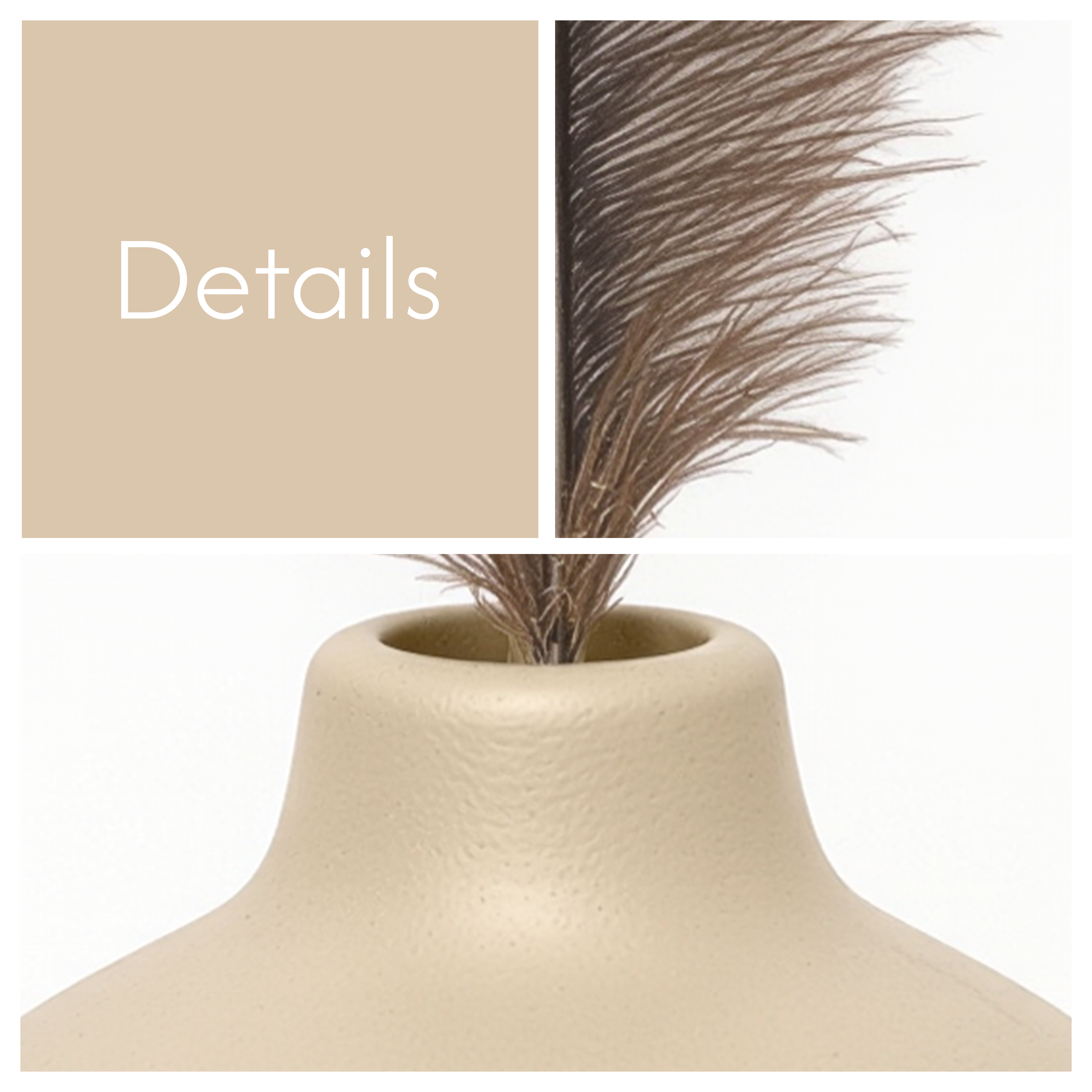 Beige Ceramic Vase with Ostrich Plume