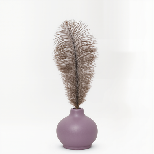 Elegant Ceramic Vase with Real Ostrich Feathers – Handmade Pottery Centerpiece for Home Décor – Natural Rustic Farmhouse Decorative Vase - Luxury Alternative to Roses & Artificial Flowers (Lavender)