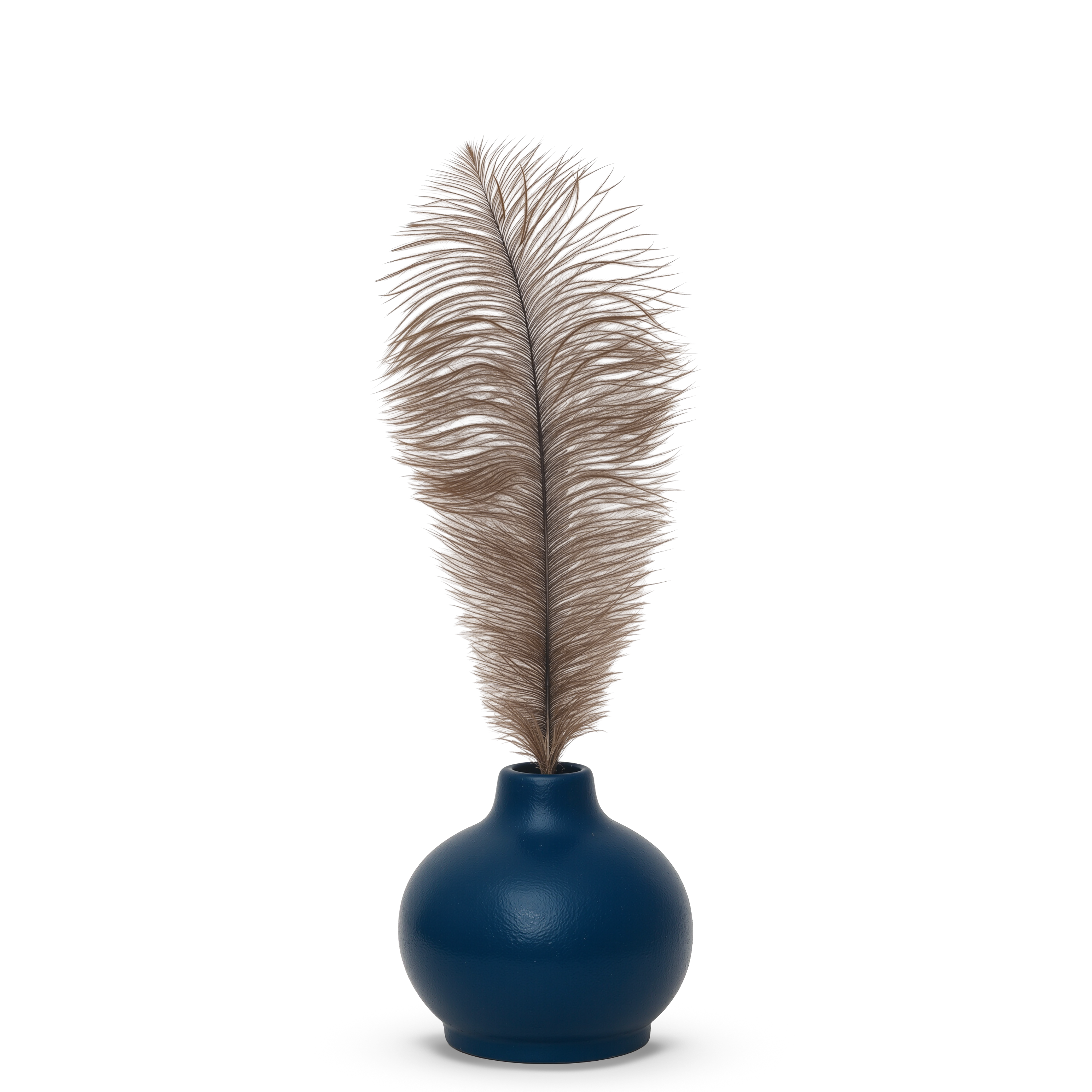 Navy Blue Ceramic Vase with Ostrich Plume