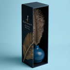 Navy Blue Ceramic Vase with Ostrich Plume