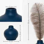 Navy Blue Ceramic Vase with Ostrich Plume