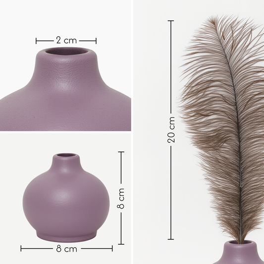 Elegant Ceramic Vase with Real Ostrich Feathers – Handmade Pottery Centerpiece for Home Décor – Natural Rustic Farmhouse Decorative Vase - Luxury Alternative to Roses & Artificial Flowers (Lavender)