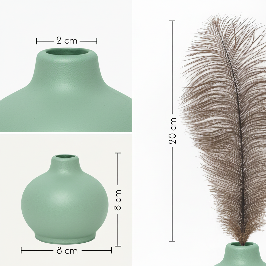 Mint Green Ceramic Vase with Ostrich Plume