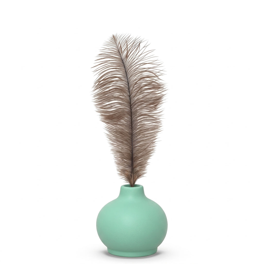 Mint Green Ceramic Vase with Ostrich Plume